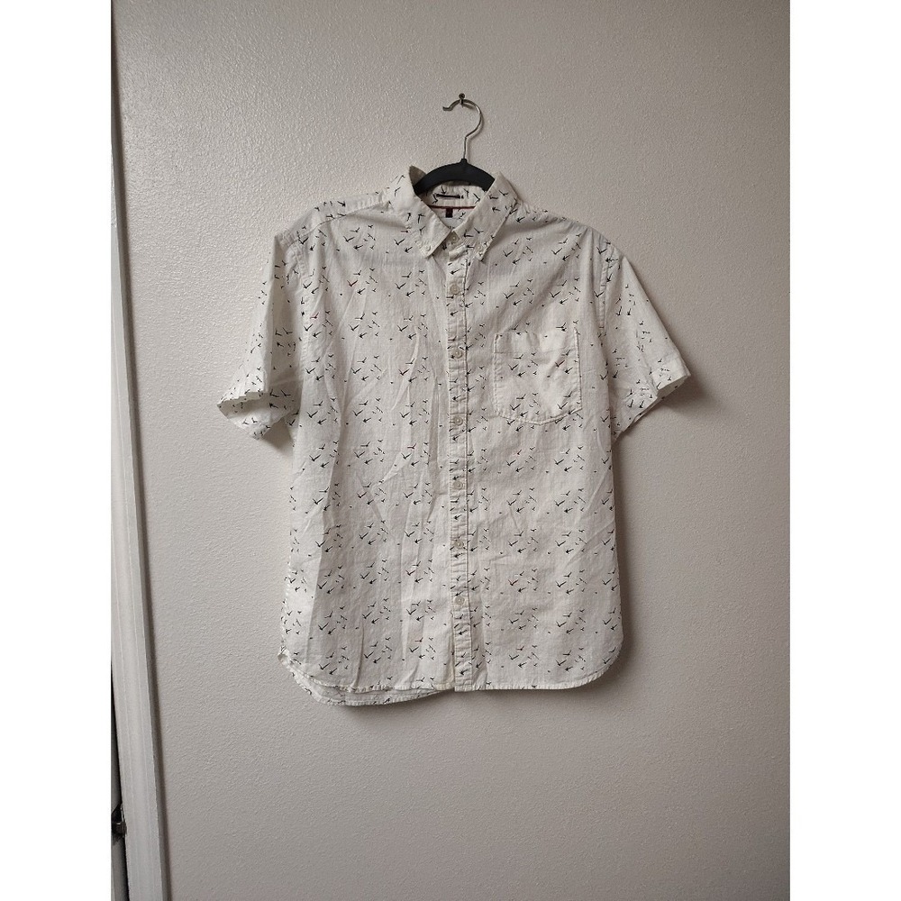 Cactus Man Ricky Singh Mens Slim Fit Short Sleeve Bird Print Button Down Shirt L